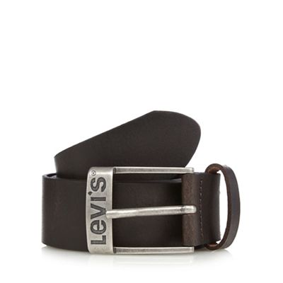 Dark brown leather branded buckle belt